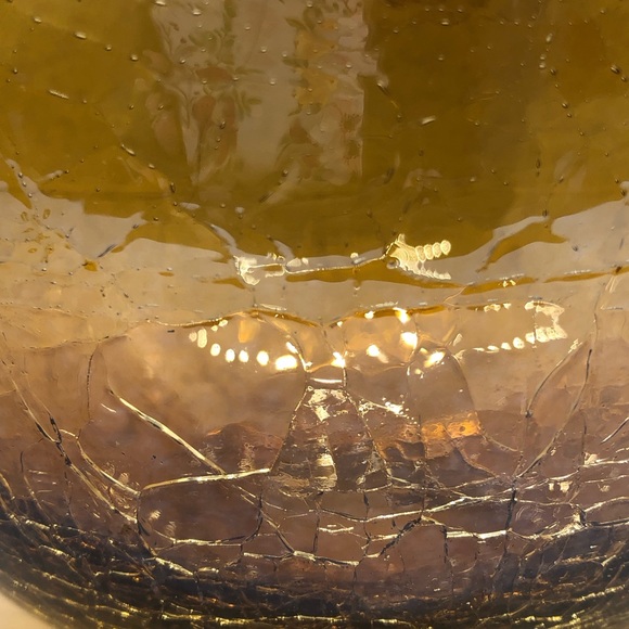 Hand Blown Large Crackle Glass Amber Bowl 9” X 6” - Picture 6 of 11